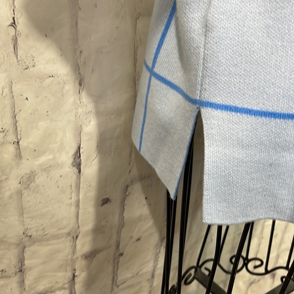 Loft Mock Neck Tunic Sweater Dark Blue on Light Blue Window Pane Plaid - Picture 4 of 9